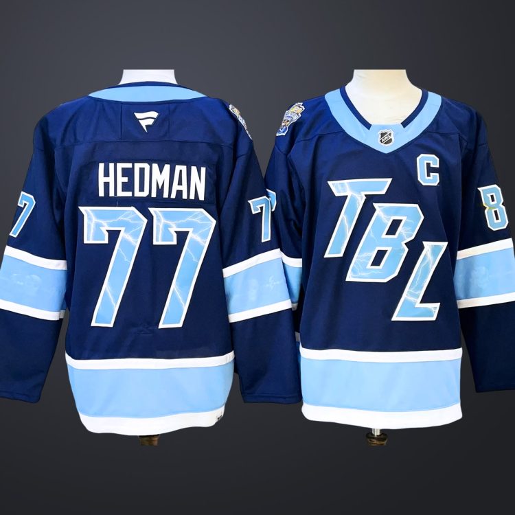 Men's Tampa Bay Lightning #77 Victor Hedman Fanatics Blue 2026 NHL Stadium Series Premium Jersey