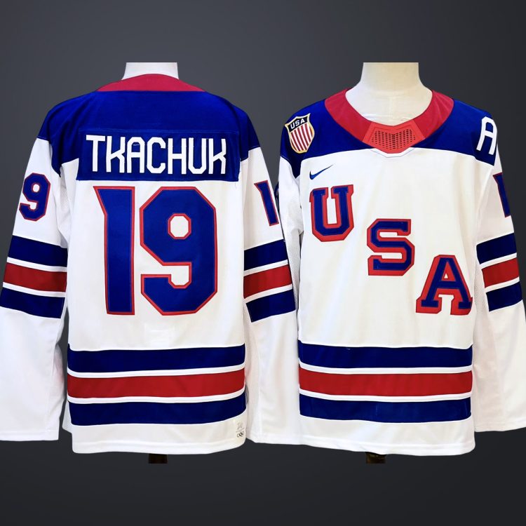 Men's #19 Matthew Tkachuk Team USA 2026 White Away Stitched Jersey