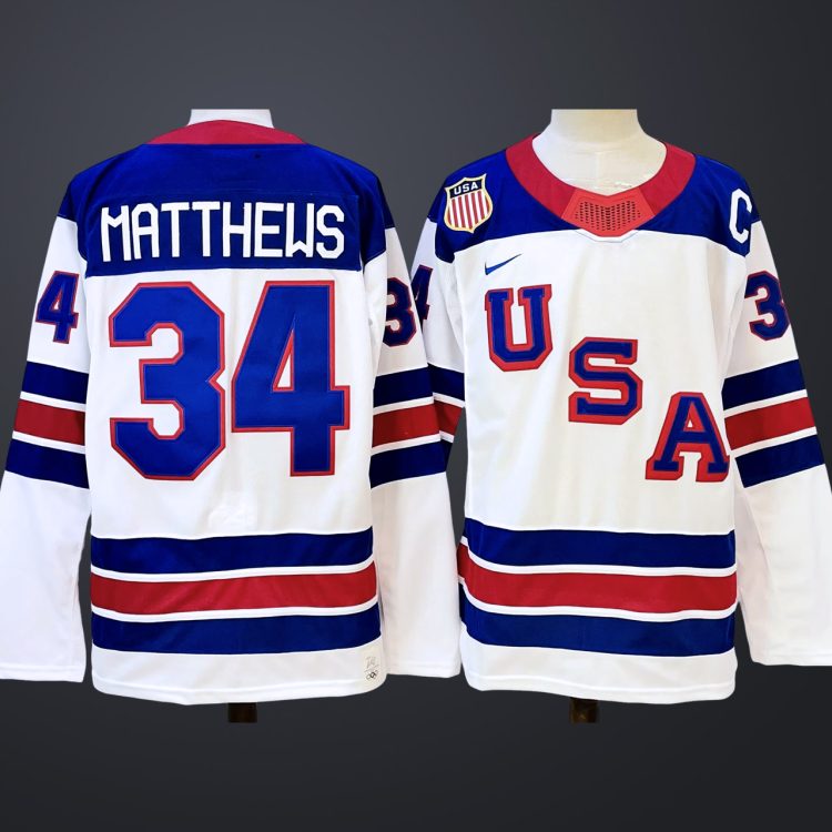 Men's #34 Auston MATTHEWS Team USA 2026 White Away Stitched Jersey