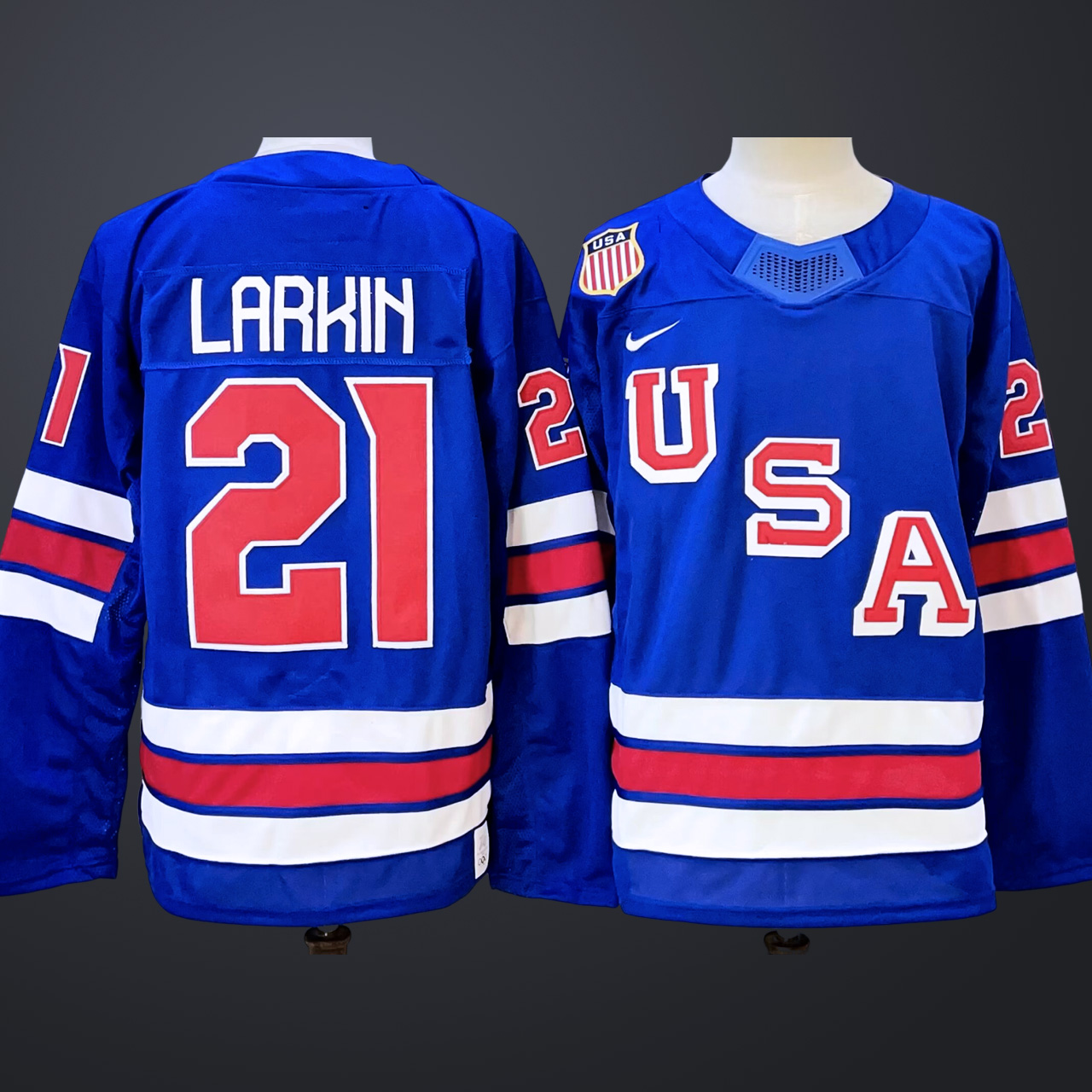 Men's #21 LARKIN Team USA 2026 Olympic Navy Stitched Jersey