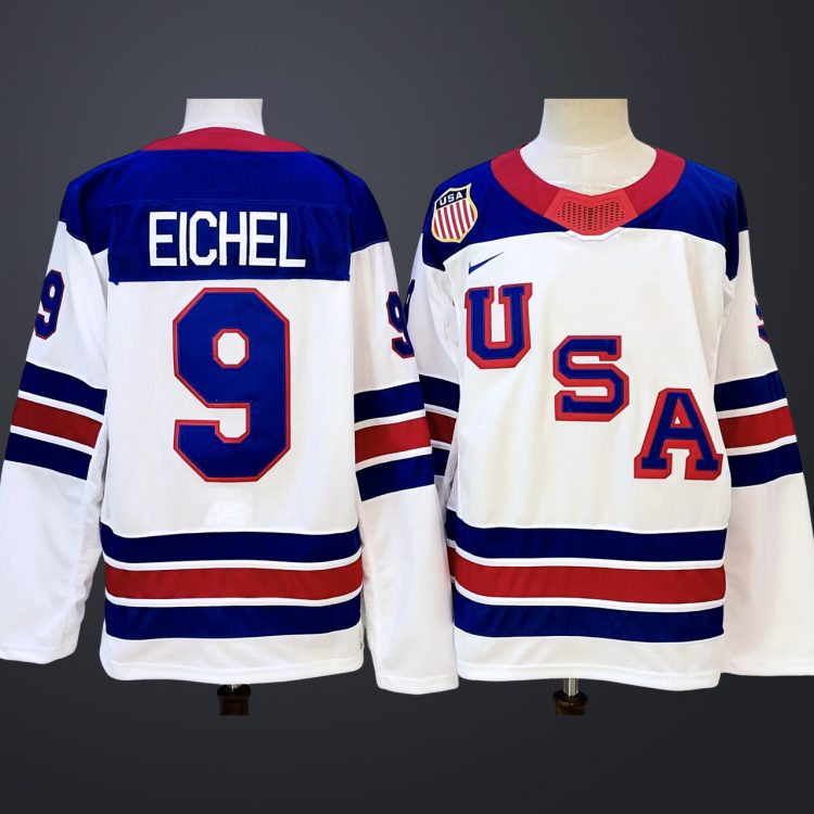 Men's #9 EICHEL Team USA 2026 White Away Stitched Jersey