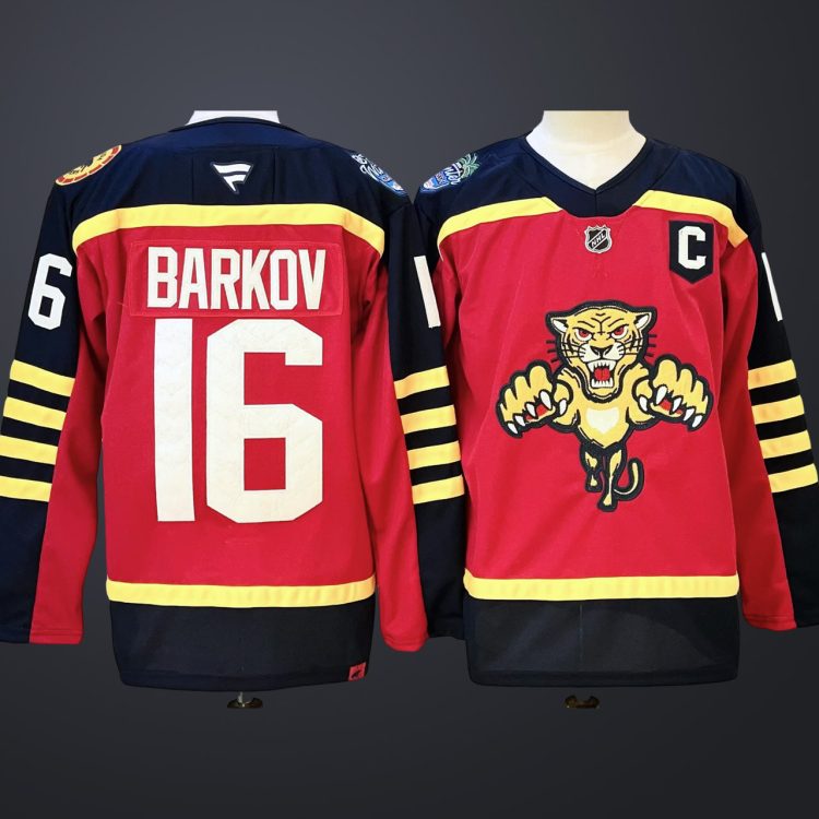 Men’s Florida Panthers #16 BARKOV Red Stitched Hockey Jersey