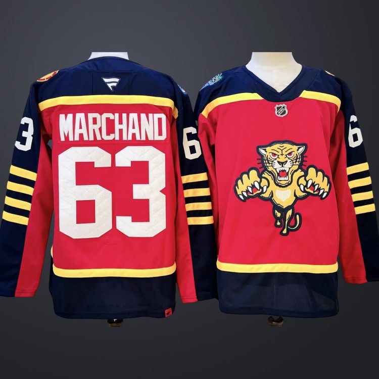 Men’s Florida Panthers #63 MARCHAND Red Stitched Hockey Jersey