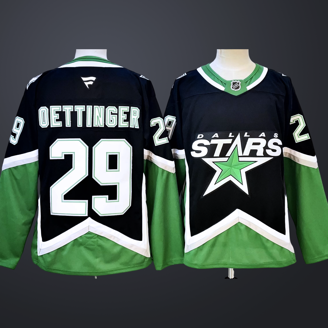Men's Dallas Stars #29 Jake Oettinger Black 202526 Alternate Stitched Hockey Jersey