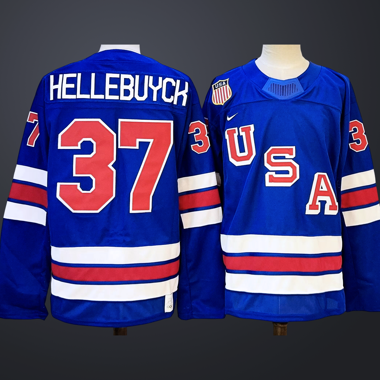 Men's USA #37 Connor Hellebuyck Royal 2025-2026 Stitched Jersey
