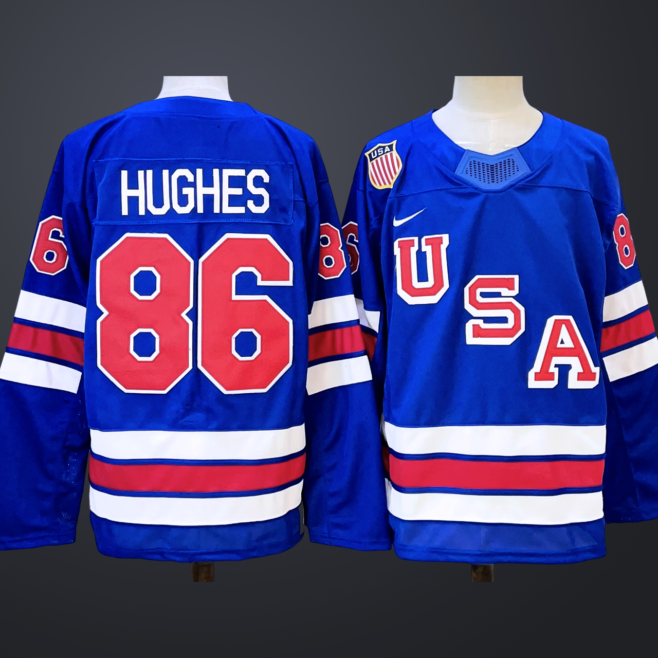 Men's USA #86 Jack Hughes Royal 2025-2026 Stitched Jersey