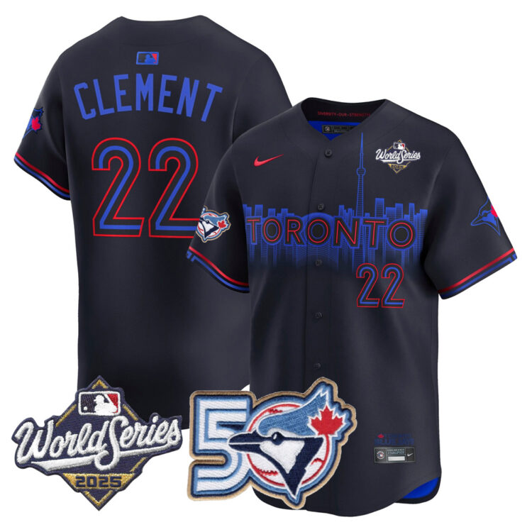 Men/Women/Youth Blue Jays 50th Patch 2025 World Series City Connect #22 Clement Stitched Jersey