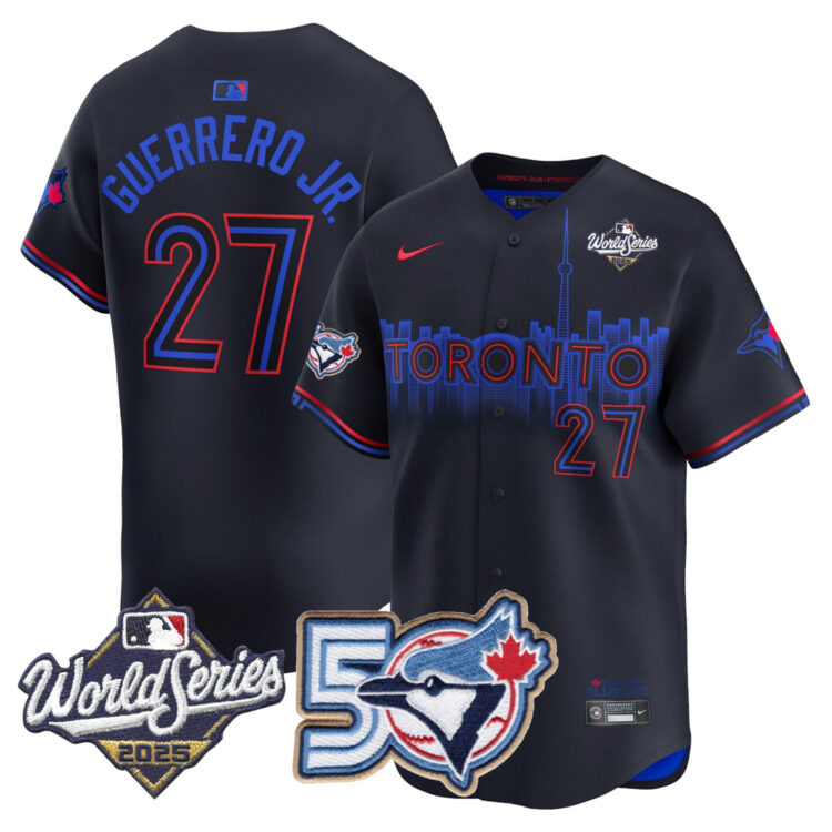 Men/Women/Youth Blue Jays 50th Patch 2025 World Series City Connect #27 Guerrero JR. Stitched Jersey