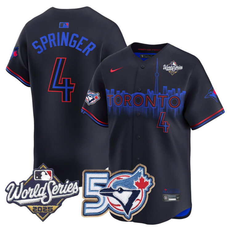 Men/Women/Youth Blue Jays 50th Patch 2025 World Series City Connect #4 Springer Stitched Jersey