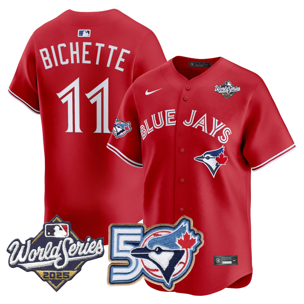 Men/Women/Youth Blue Jays 50th Patch 2025 World Series Red #11 Bichette Stitched Jersey