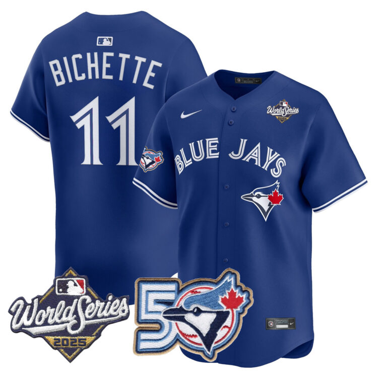 Men/Women/Youth Blue Jays 50th Patch 2025 World Series Royal #11 Bichette Stitched Jersey