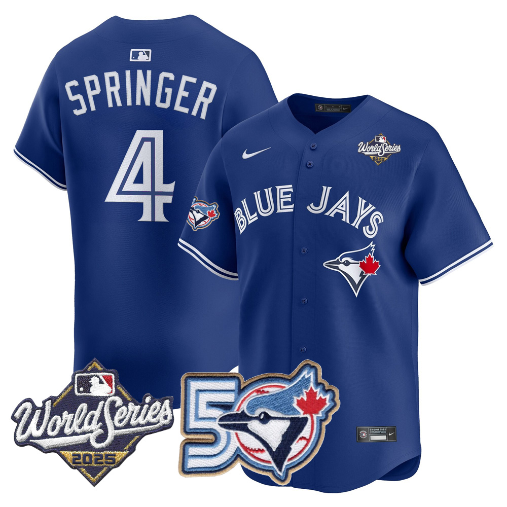 Men/Women/Youth Blue Jays 50th Patch 2025 World Series Royal #4 Springer Stitched Jersey