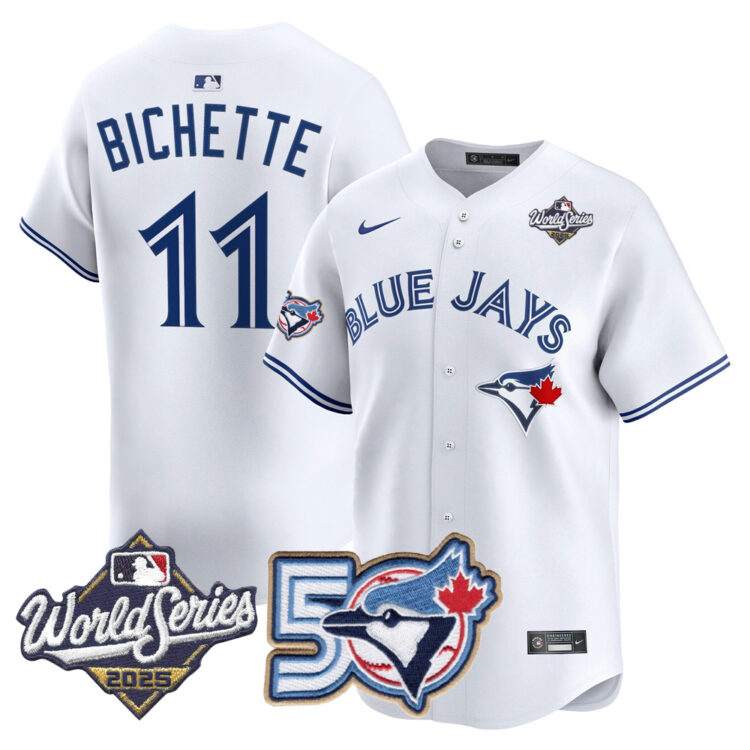 Men/Women/Youth Blue Jays 50th Patch 2025 World Series White #11 Bichette Stitched Jersey