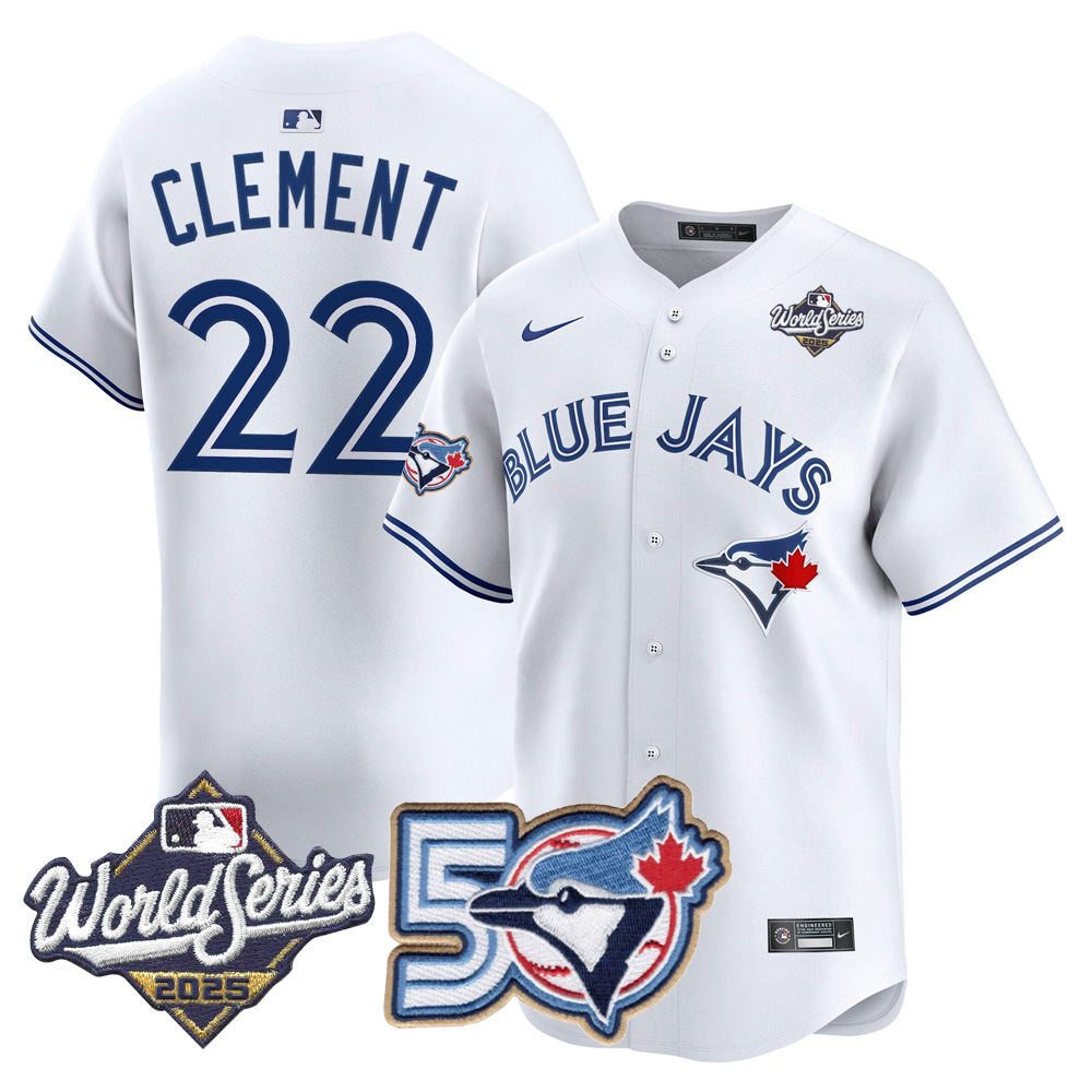 Blue Jays 50th Patch 2025 World Series White #22 Clement Stitched Jersey