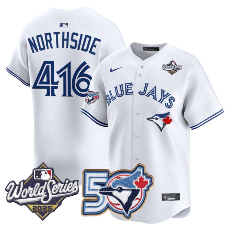 Men/Women/Youth Blue Jays 50th Patch 2025 World Series White #416 Northside Stitched Jersey