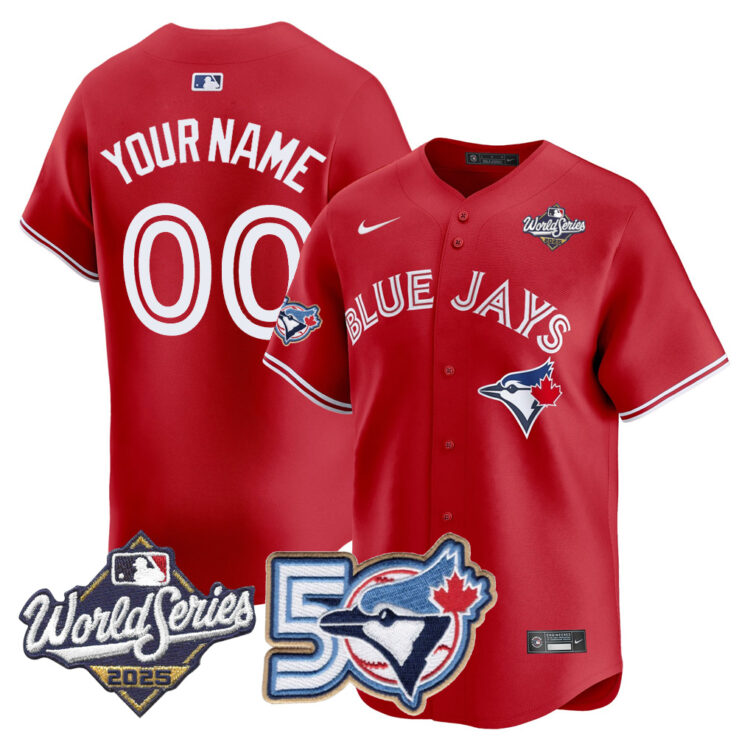 Custom Men/Women/Youth Blue Jays red stitched jersey