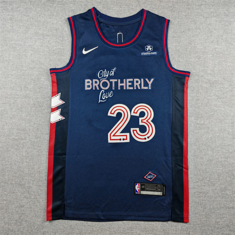 Mens 2024 Season 76ers #23 LeBron James City Edition Stitched Jersey (Dark Blue)