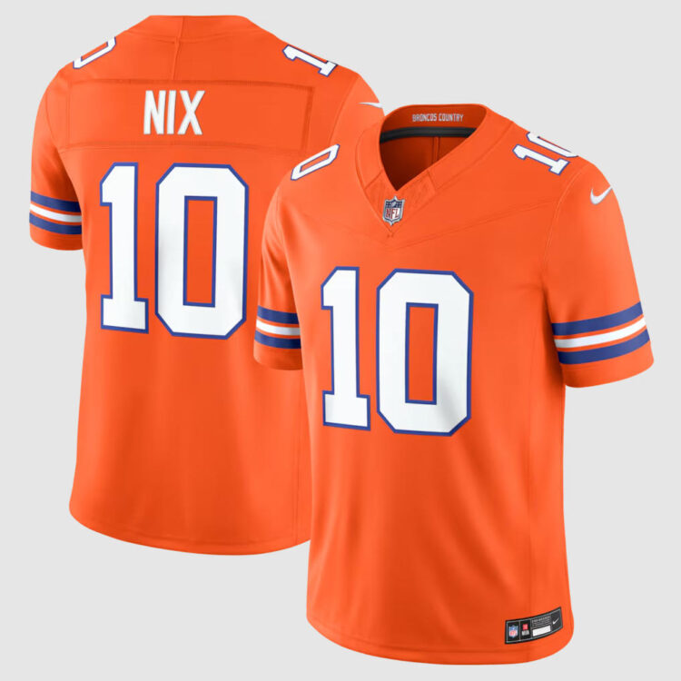 Mens Denver Broncos #10 Bo Nix Nike Mile High Collection 1977 Throwback F.U.S.E. Limited Jersey - Orange