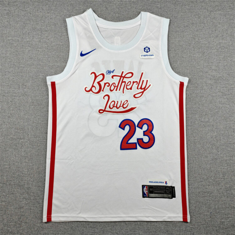 Mens 76ers #23 LeBron James City Edition Stitched Jersey White