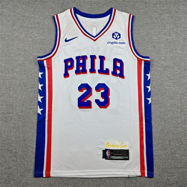 Mens 76ers #23 LeBron James Stitched Jersey White