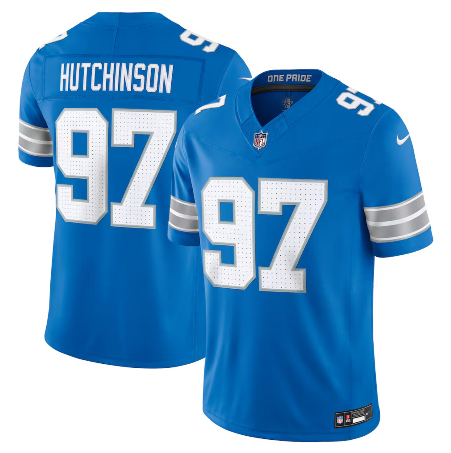 Mens Detroit Lions #97 Aidan Hutchinson Nike 2024 Blue Vapor F.U.S.E. Limited Jersey