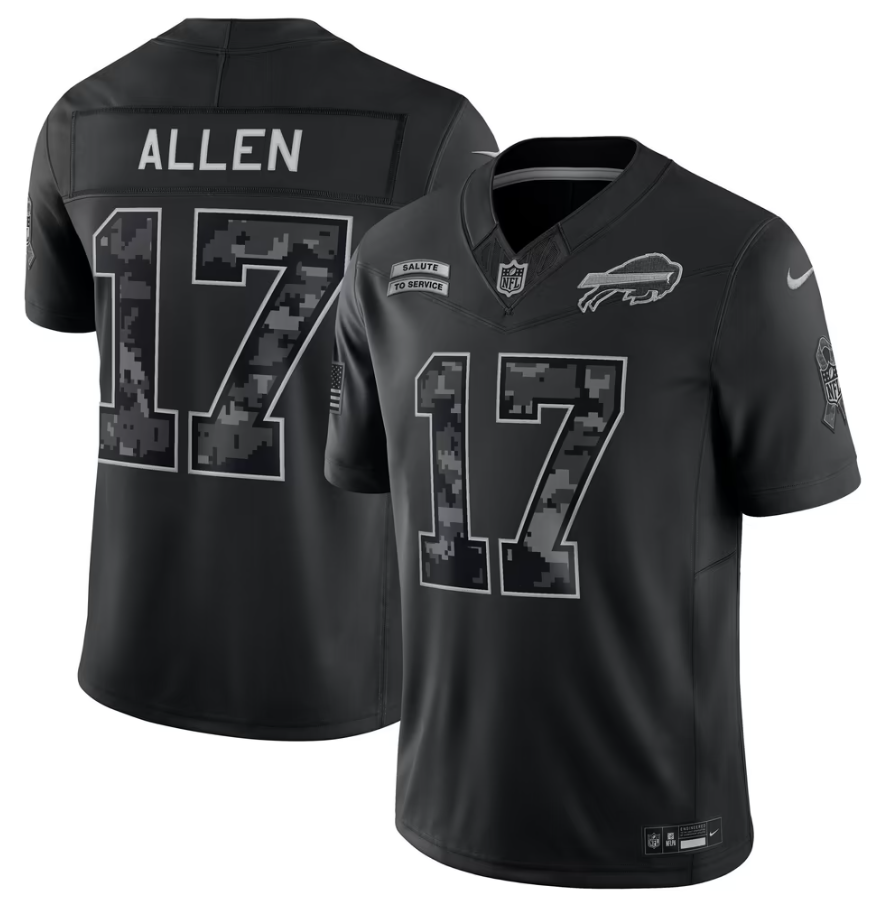 Men's Buffalo Bills #17 Josh Allen 2026 Salute to Service Stitched Limited Black Jersey