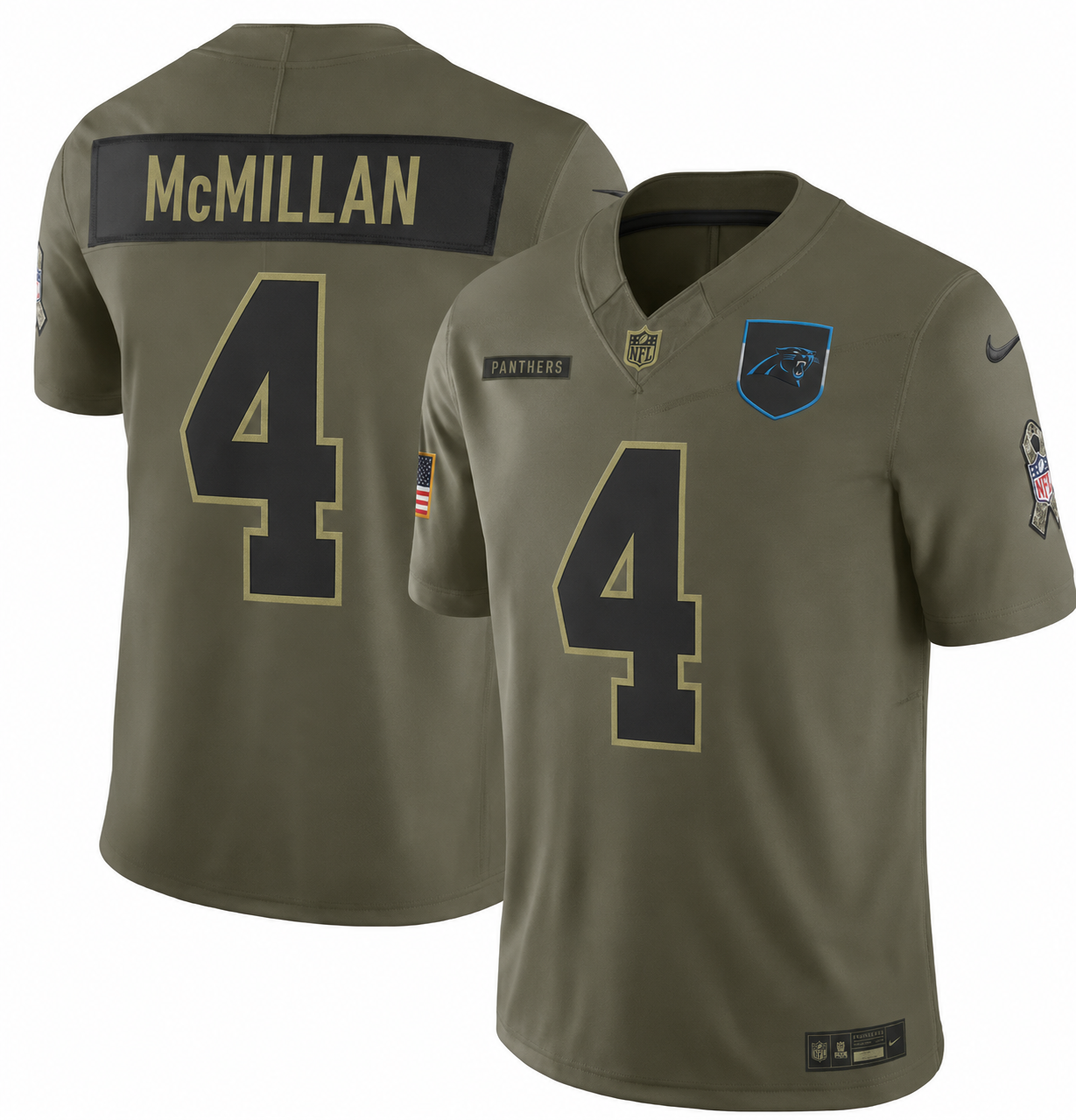 Mens Carolina Panthers #4 McMillan Nike 2025 Salute to Service Limited Jersey – Olive