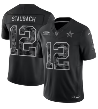 Men's Dallas Cowboys #12 Roger Staubach 2026 Salute to Service Limited Stitched Black Jersey