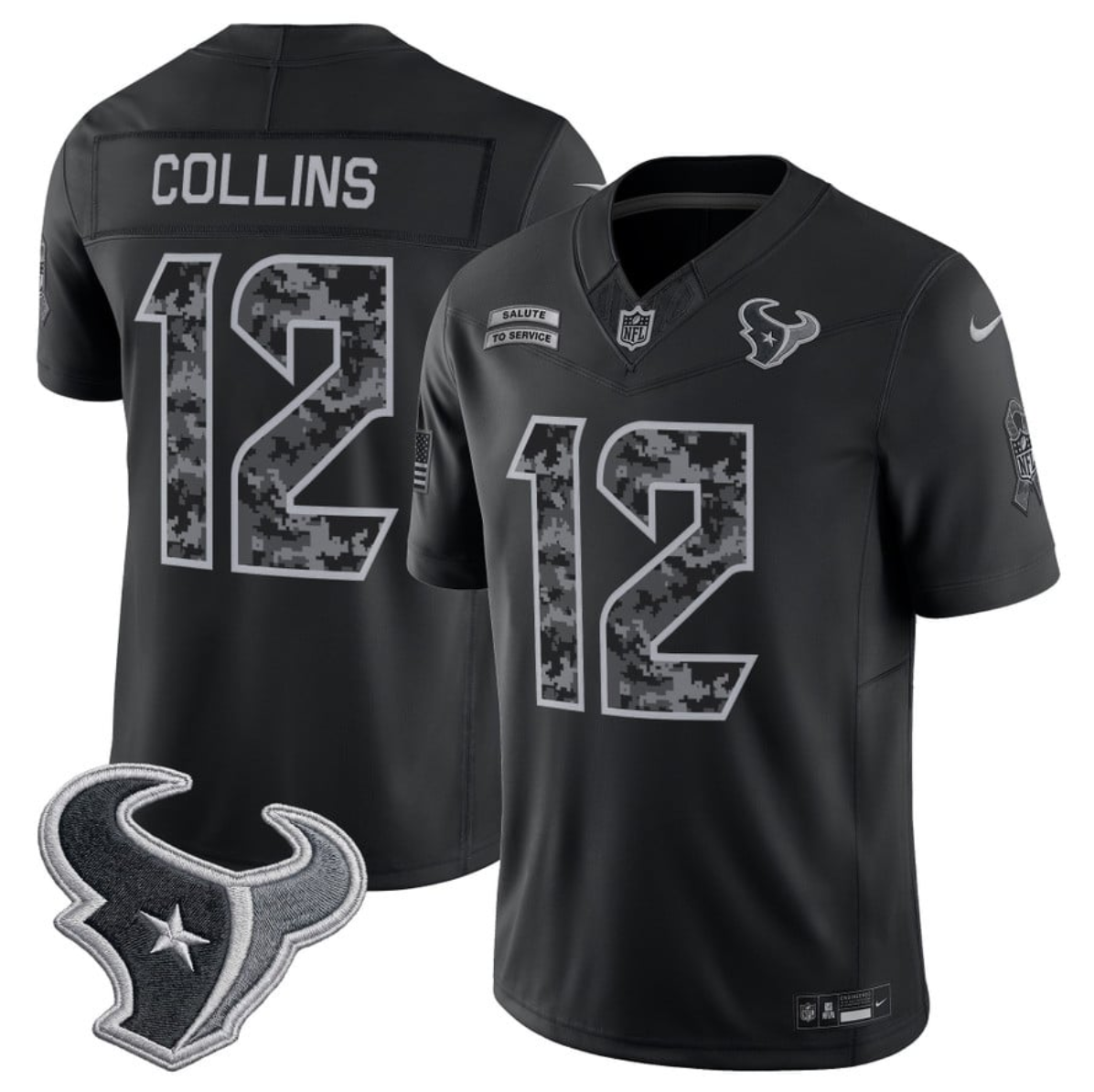 Men's Houston Texans #12 Nico Collins 2026 Salute to Service Limited Stitched Black Jersey