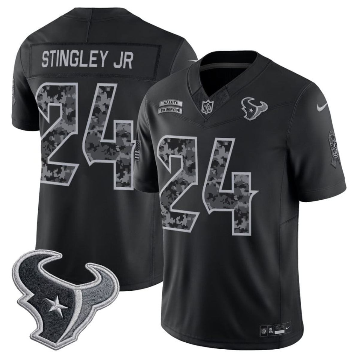 Men's Houston Texans #24 Derek Stingley Jr. 2026 Salute to Service Limited Stitched Black Jersey