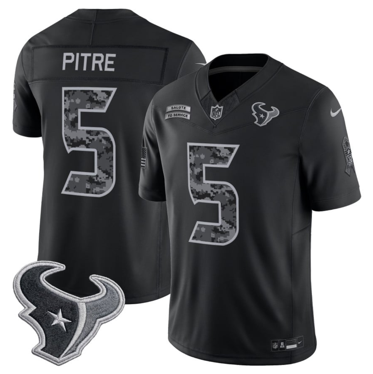 Men's Houston Texans #5 Jalen Pitre 2026 Salute to Service Limited Stitched Black Jersey