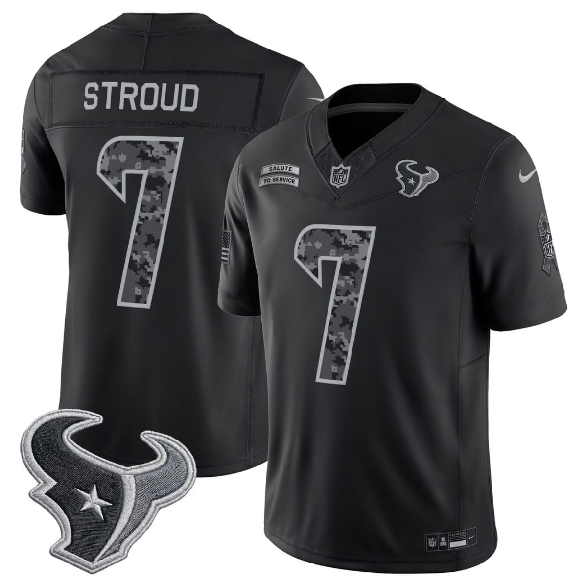 Men's Houston Texans #7 C.J. Stroud 2026 Salute to Service Limited Stitched Black Jersey