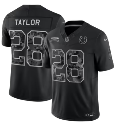 Men's Indianapolis Colts #28 Jonathan Taylor 2026 Salute to Service Limited Stitched Black Jersey