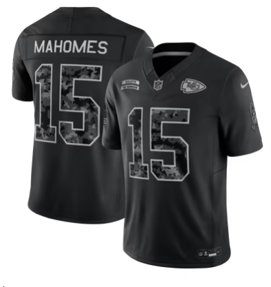 Men's Kansas City Chiefs #15 Patrick Mahomes 2026 Salute to Service Black Limited Stitched Jersey