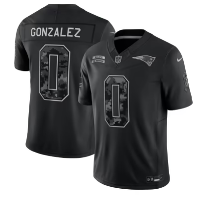 Men's New England Patriots #0 Christian Gonzalez 2026 Salute to Service Black Limited Stitched Jersey