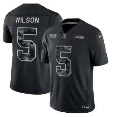 Men's New York Jets #5 Garrett Wilson 2026 Salute to Service Black Limited Stitched Jersey