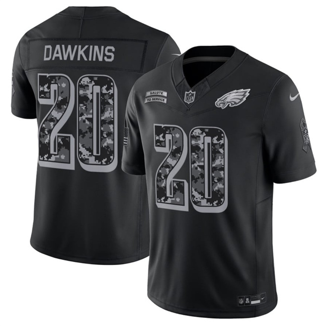 Men's Philadelphia Eagles #20 Brian Dawkins 2026 Salute to Service Black Limited Stitched Jersey