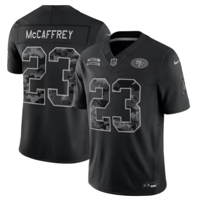 Men's San Francisco 49ers #23 Christian McCaffrey 2026 Salute to Service Black Limited Stitched Jersey