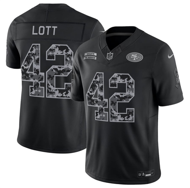 Men's San Francisco 49ers #42 Ronnie Lott 2026 Salute to Service Black Limited Stitched Jersey