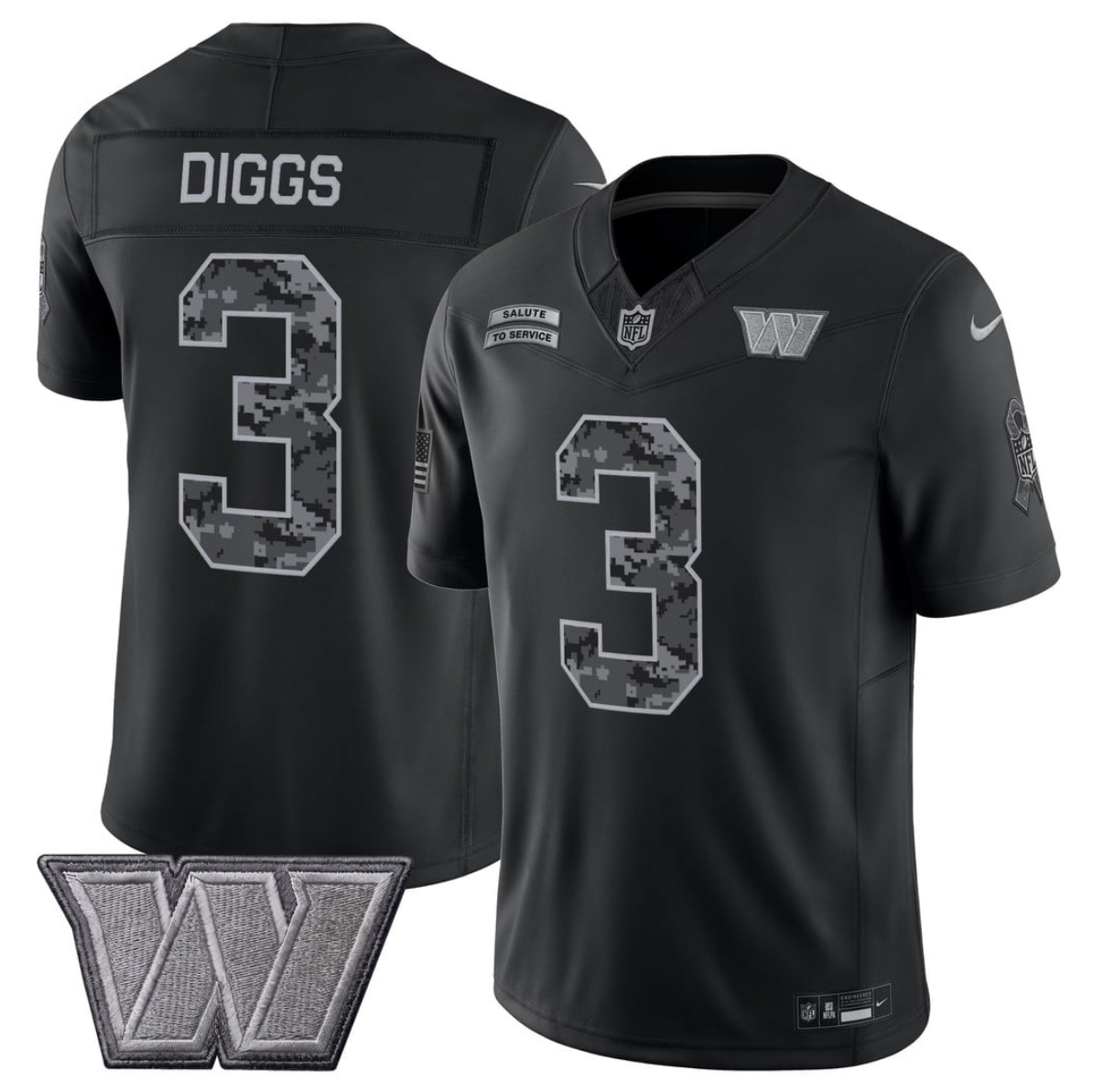 Men's Washington Commanders #3 Stefon Diggs 2026 Salute to Service Black Limited Stitched Jersey