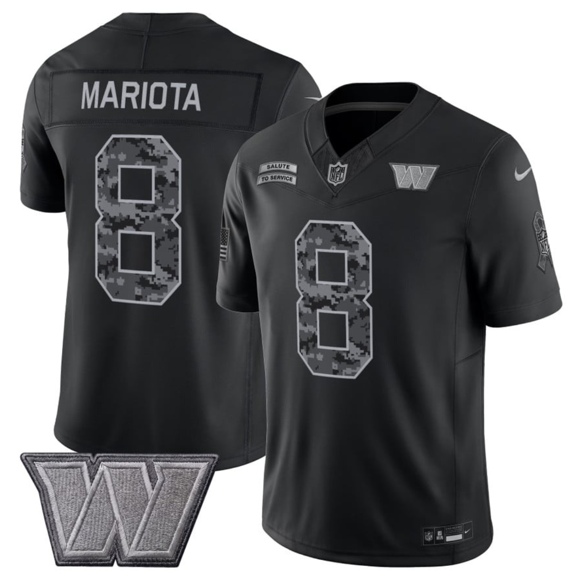 Men's Washington Commanders #8 Marcus Mariota 2026 Salute to Service Black Limited Stitched Jersey