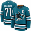 Men’s San Jose Sharks Macklin Celebrini #71 Teal Captain Patch Jersey